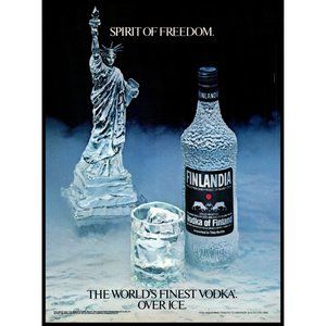1985 Finlandia Vodka Vintage Print Ad Statue of Liberty Ice Sculpture Wall Art